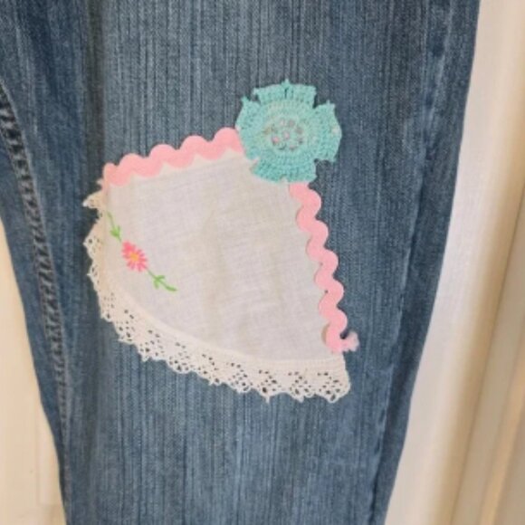 Levi's 559 upcycled Jeans vintage linens, embroidered lady Women's 36 x 34 - Picture 4 of 6